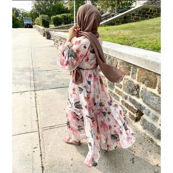 Chiffon Wide Cut Floral Dress Balloon Slee… - Picture 4 of 14